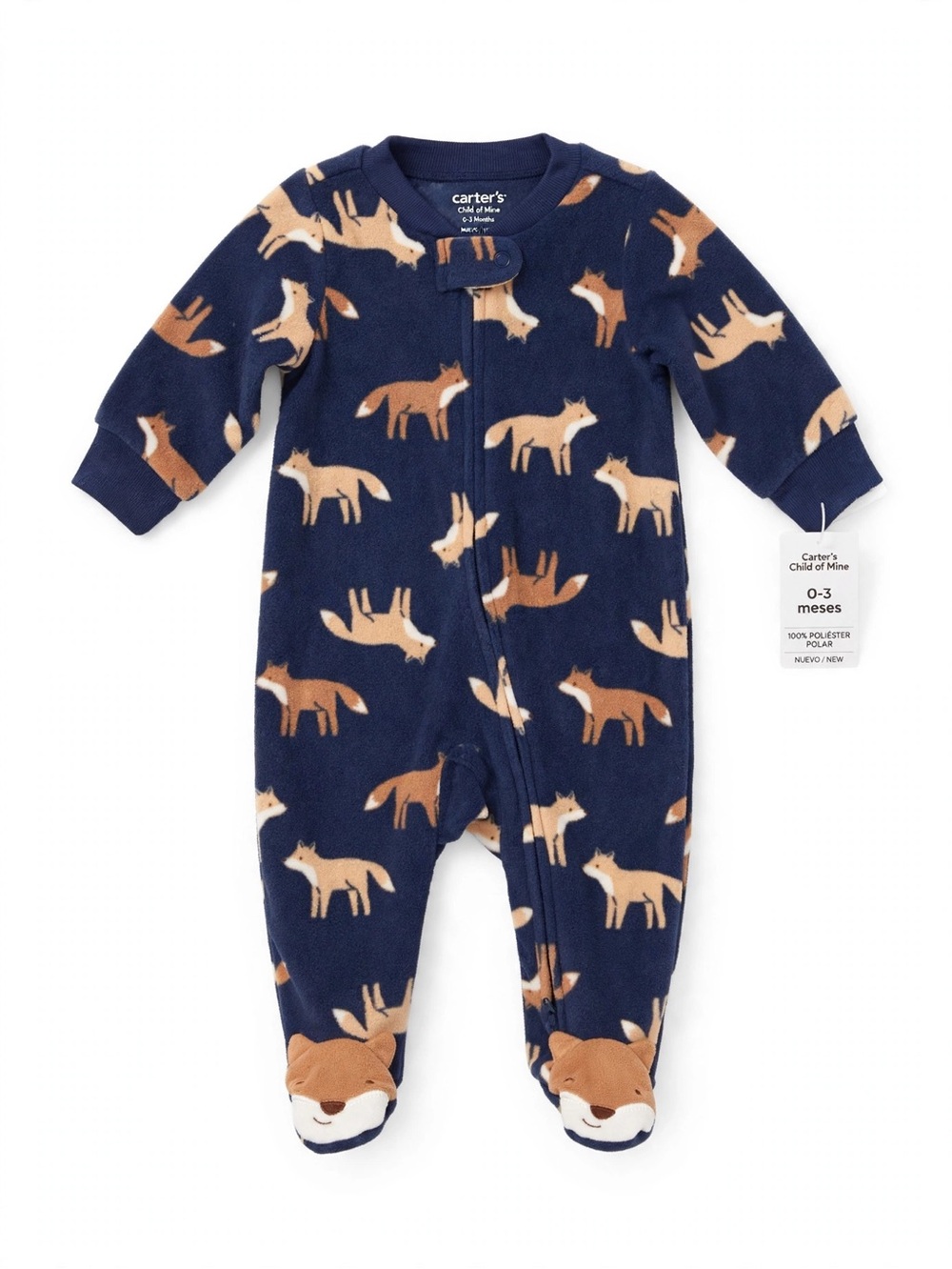 Carter's Navy Plush Fox Footed One-Piece